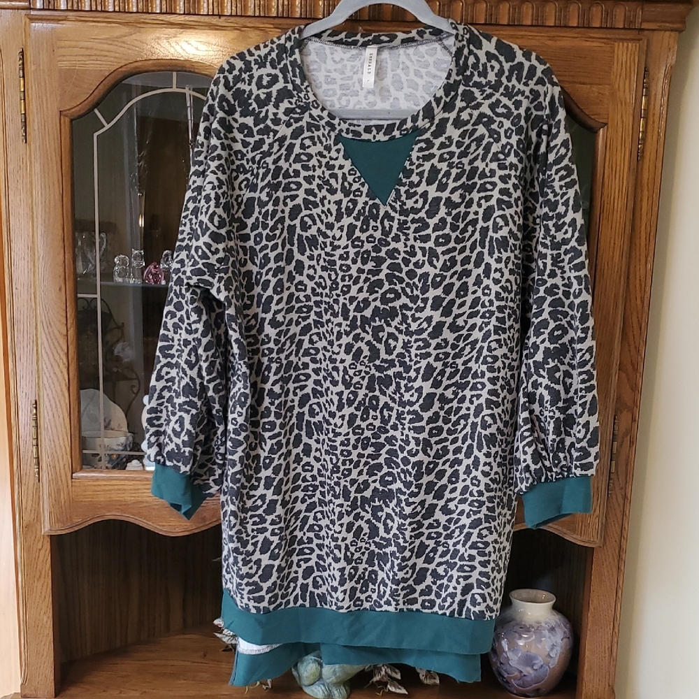 Leopard Print Tunic with Teal Accents